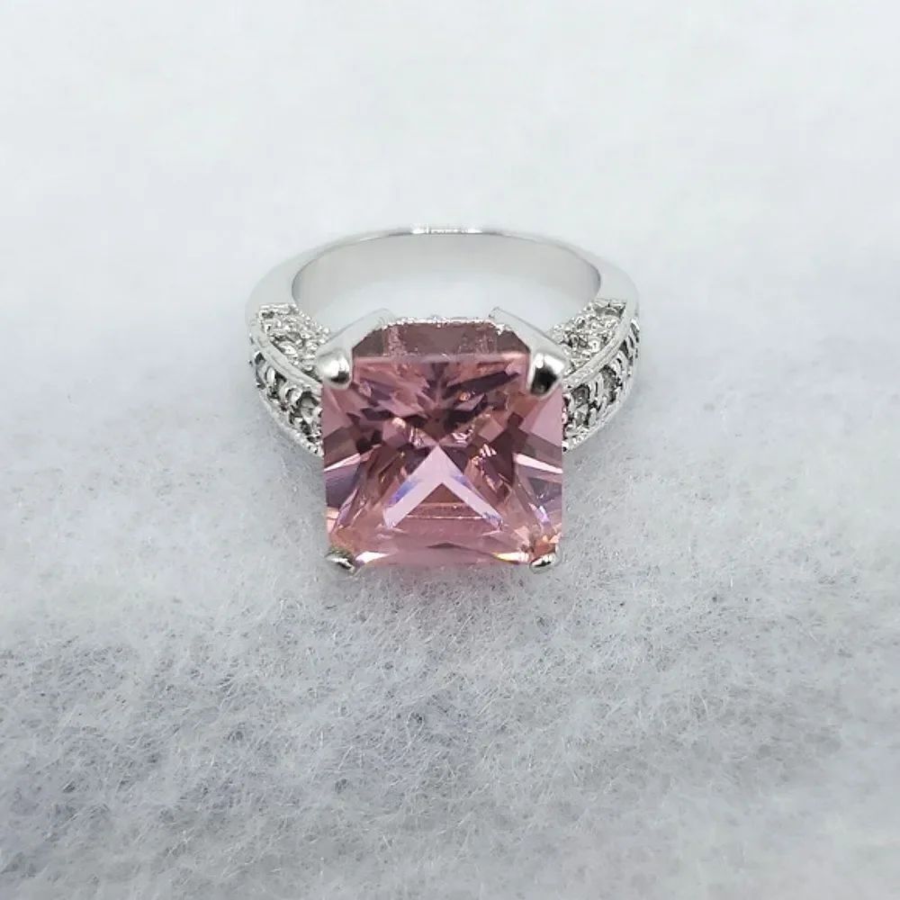 Vintage Sterling Silver Pink Sapphire CZ Princess Cut With Heart Pendant Sz 6